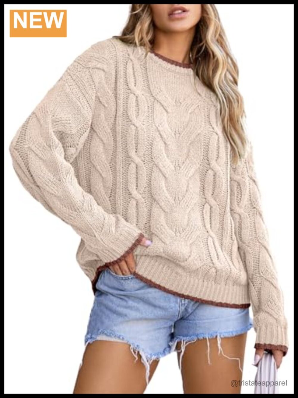 Women's Chunky Cable Knit Crewneck Pullover Sweater Cozy